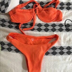 Bright Orange Textured Bikini Set